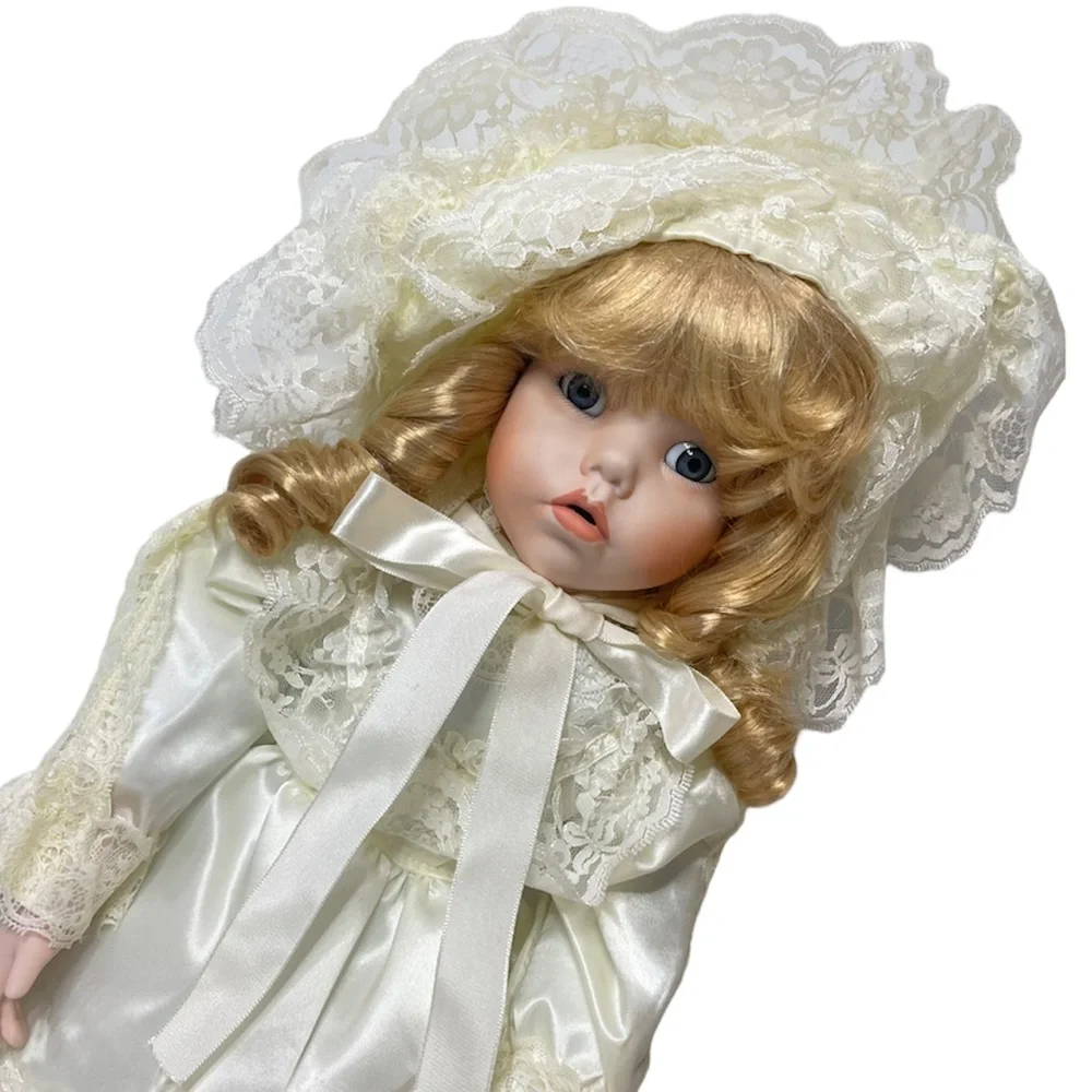 Victorian Porcelain Doll Flora Satin Silk Floral Lace Delicate Cottage Core
